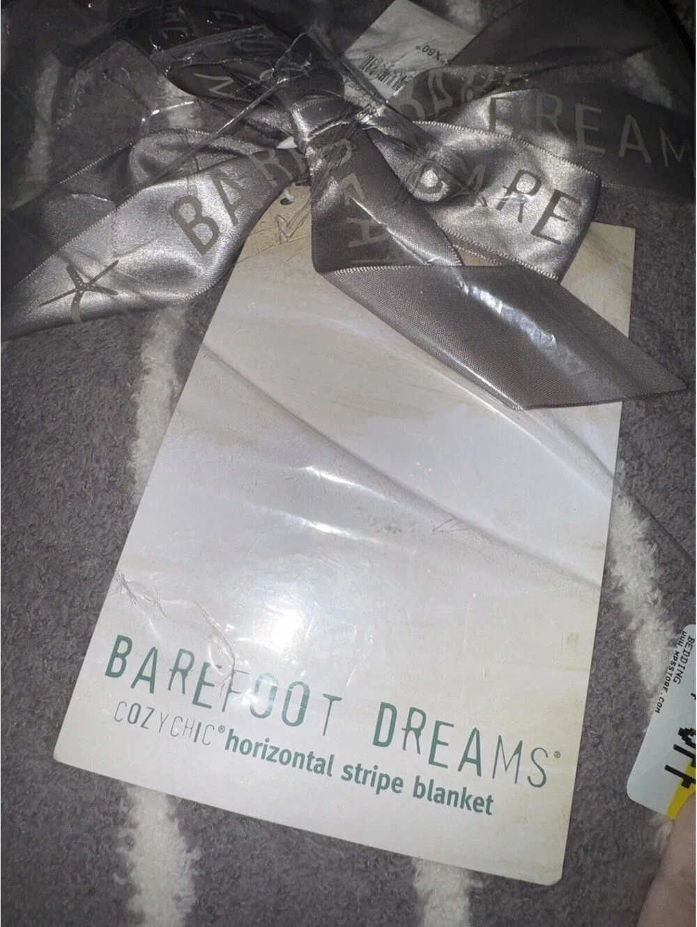 Barefoot Dreams CozyChic Double Stripe Throw Blanket Beachrock/Cream Size 45x60